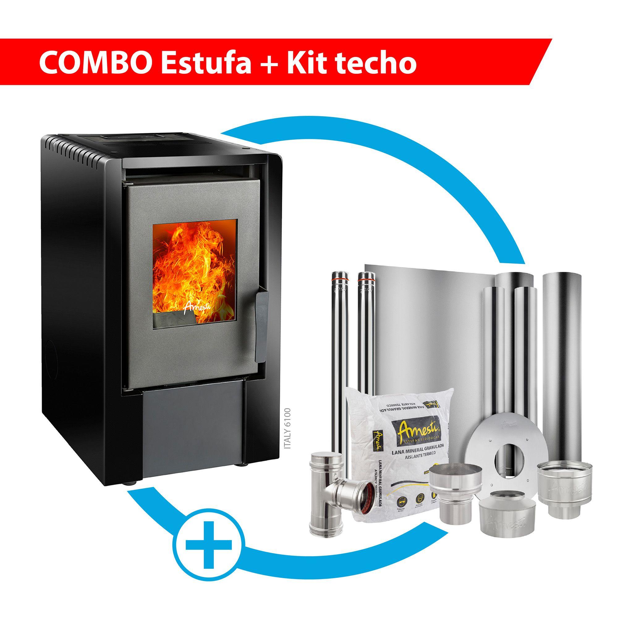 Estufa a pellet Italy 6100 Negra + Kit Inst. Techo-0