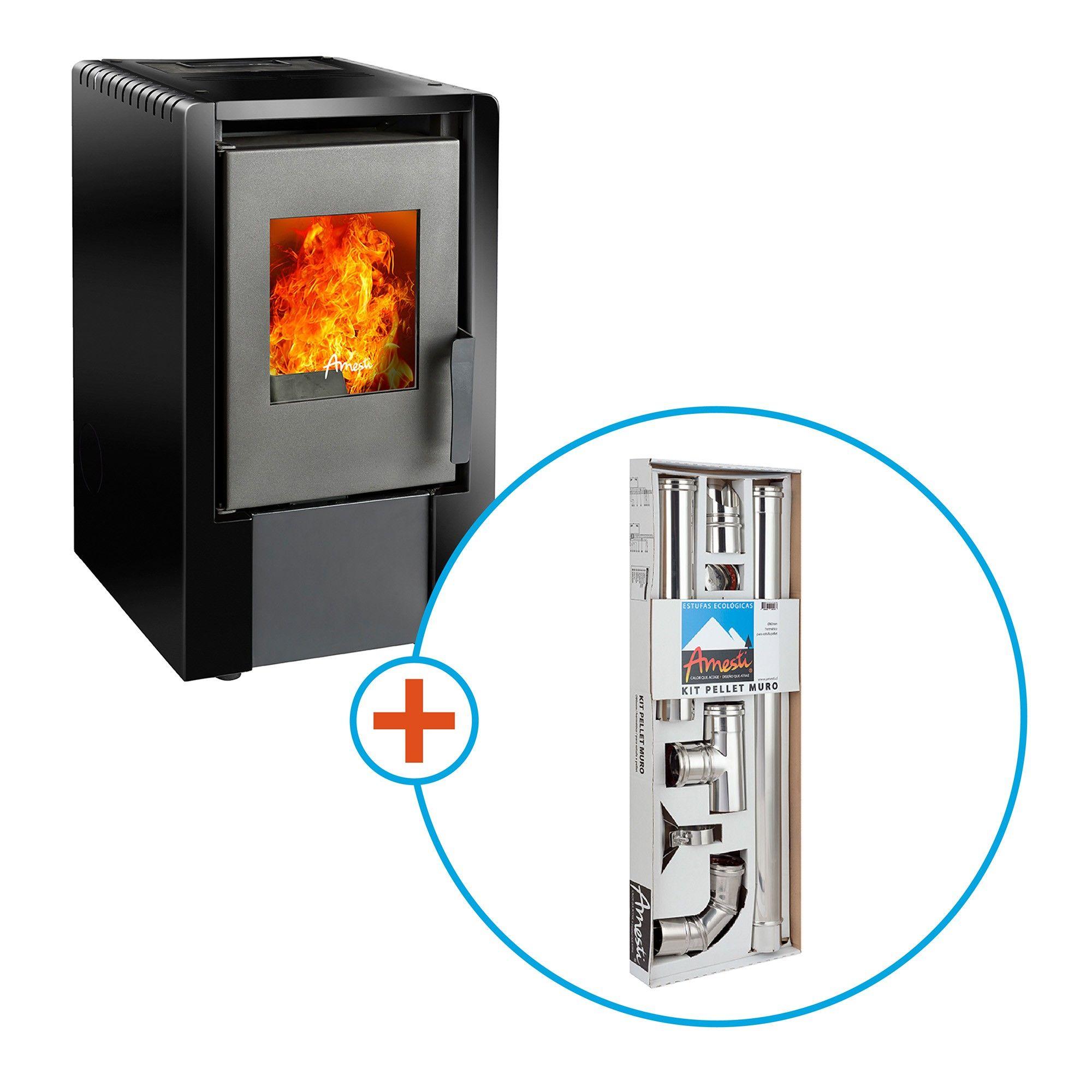 Estufa a pellet Italy 6100 Negra + Kit Inst. Muro-0