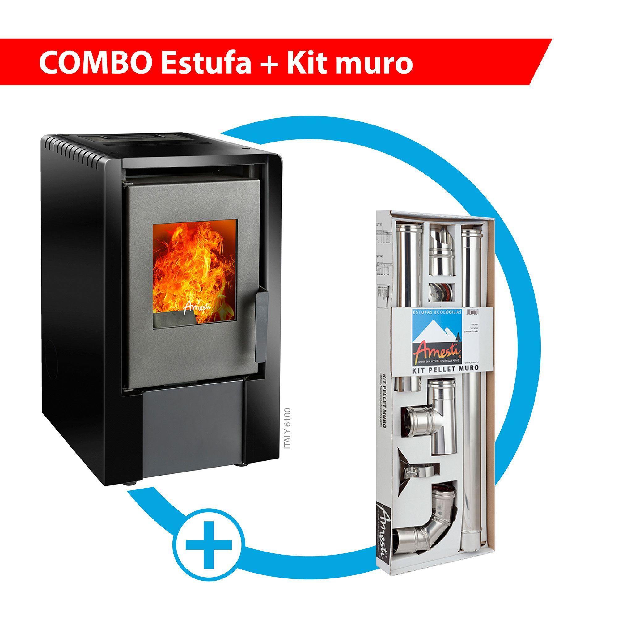 Estufa a pellet Italy 6100 Negra + Kit Inst. Muro-0