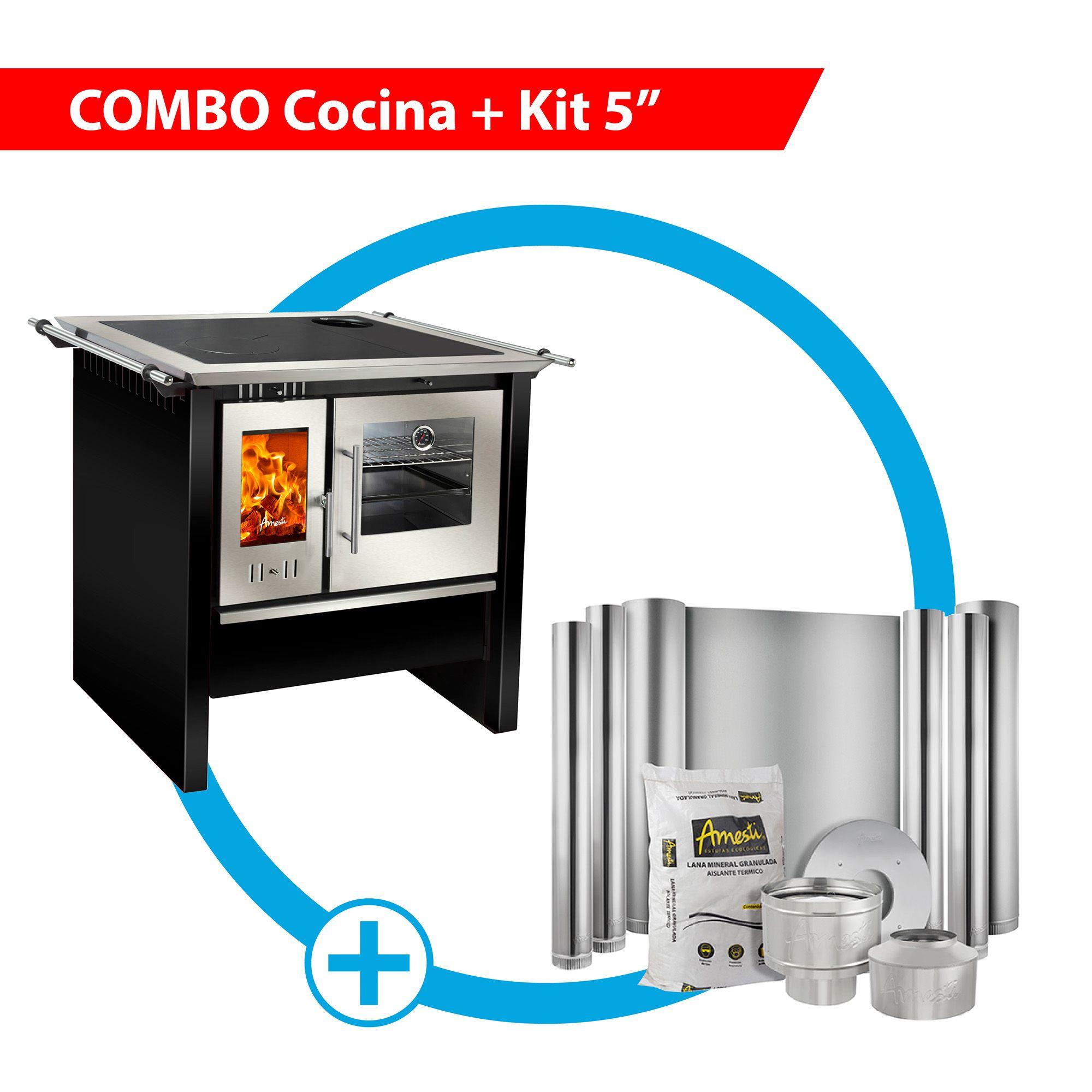 Cocina a leña Allegra inox Negra + Kit Instalación 5"-0