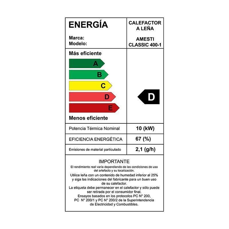 CALEFACTOR A LEÑA CLASSIC 400 ROJO + KIT INST LEÑA AMESTI 6"-2