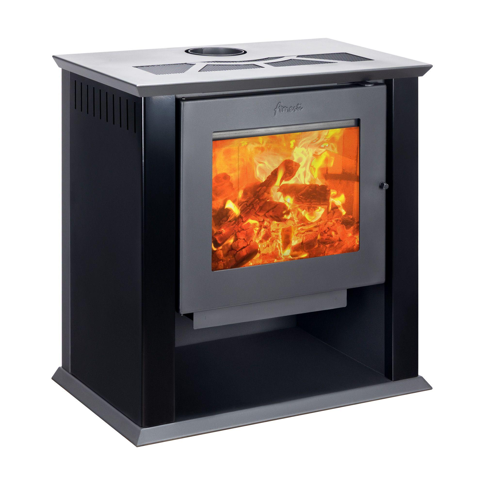 Estufa a Leña Classic 600 Negra Amesti + Kit Instalación 6"-1