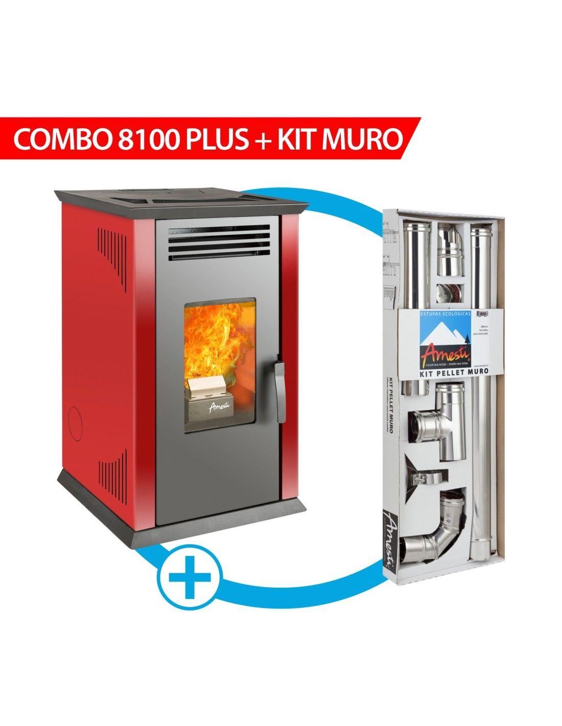 Calefactor a Pellet Amesti Italy 8100 Plus Roja + Kit Instalación Muro-0