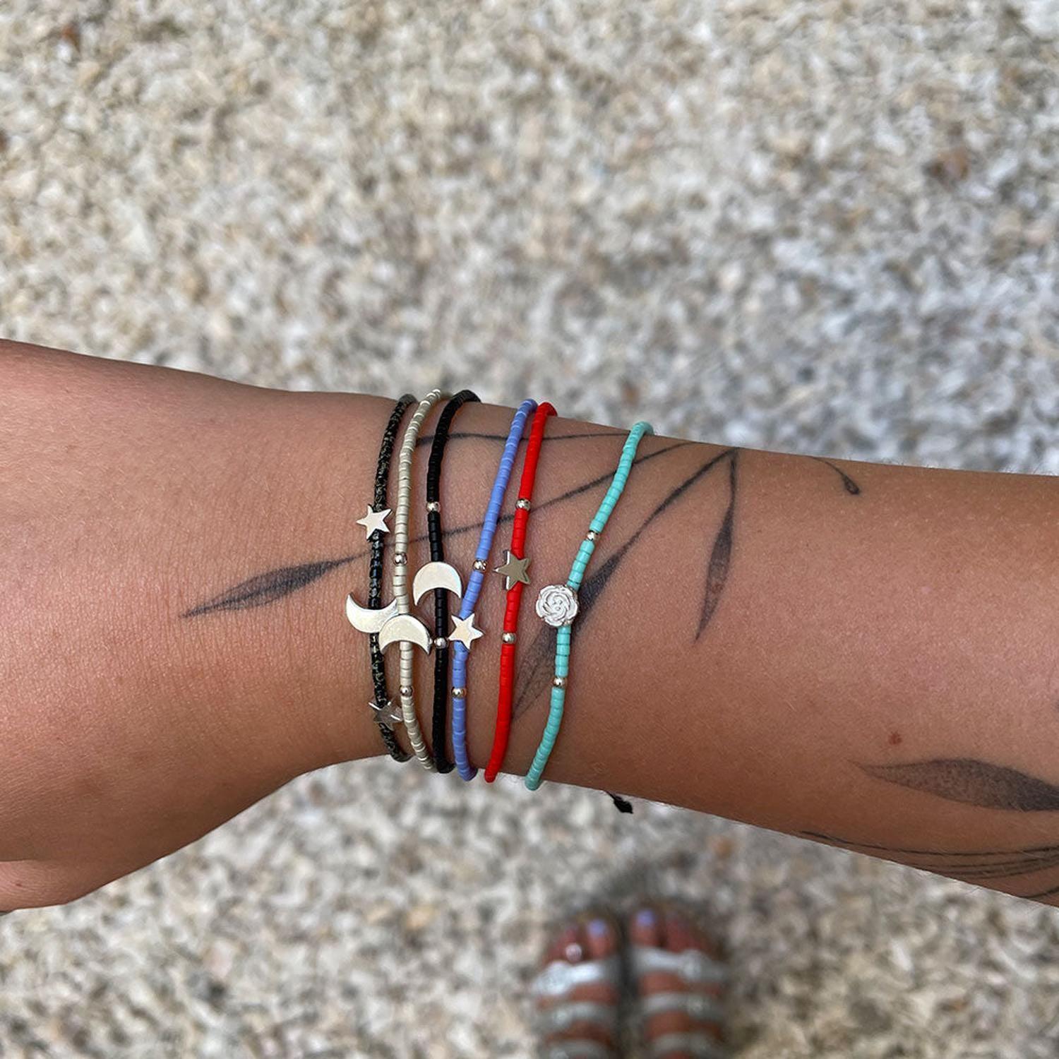 Pulsera Negra Picasso con Luna y Estrellas de Plata-2