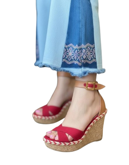 Sandalias Rojas Mujer Taco Chino M528-0