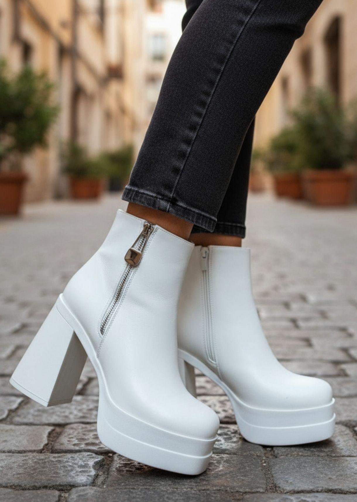 Botin Blanco Mujer Taco Alto con Plataforma  M427-0