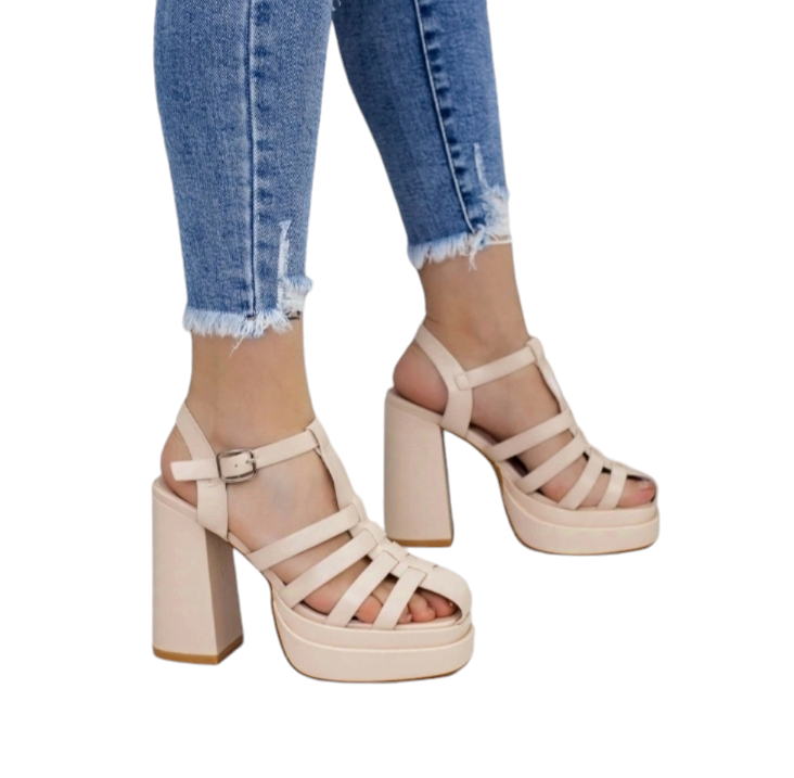 Sandalias para Dama Taco Alto con Plataforma Color Nude M418-0