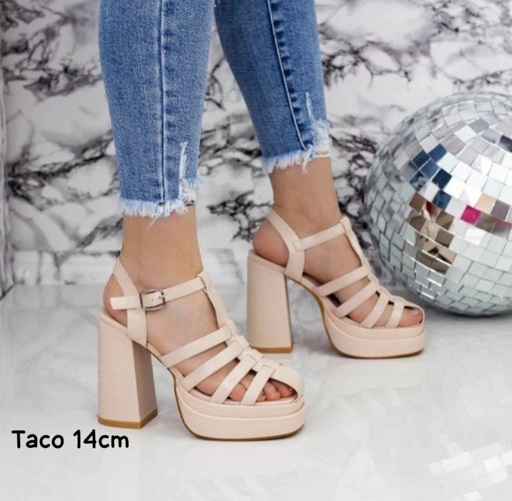 Sandalias para Dama Taco Alto con Plataforma Color Nude M418-1