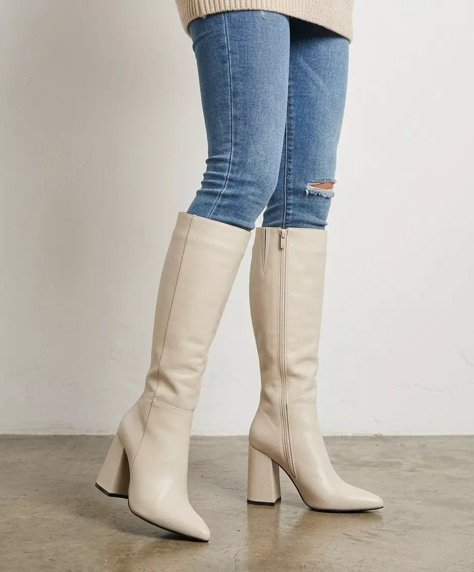 Bota  Mujer Taco Alto  M608. Color Beige . Horma Pequeña-2