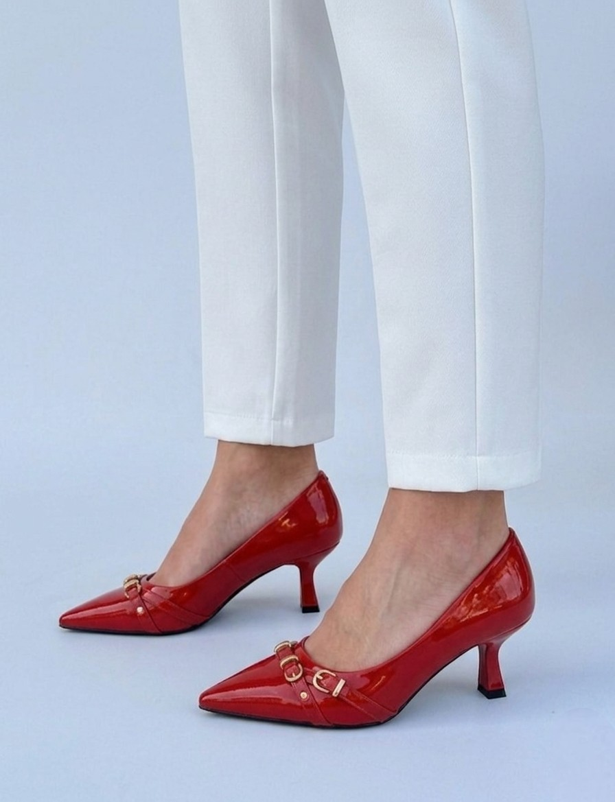 Zapato Para Dama  Taco Medio M632 color Rojo-1