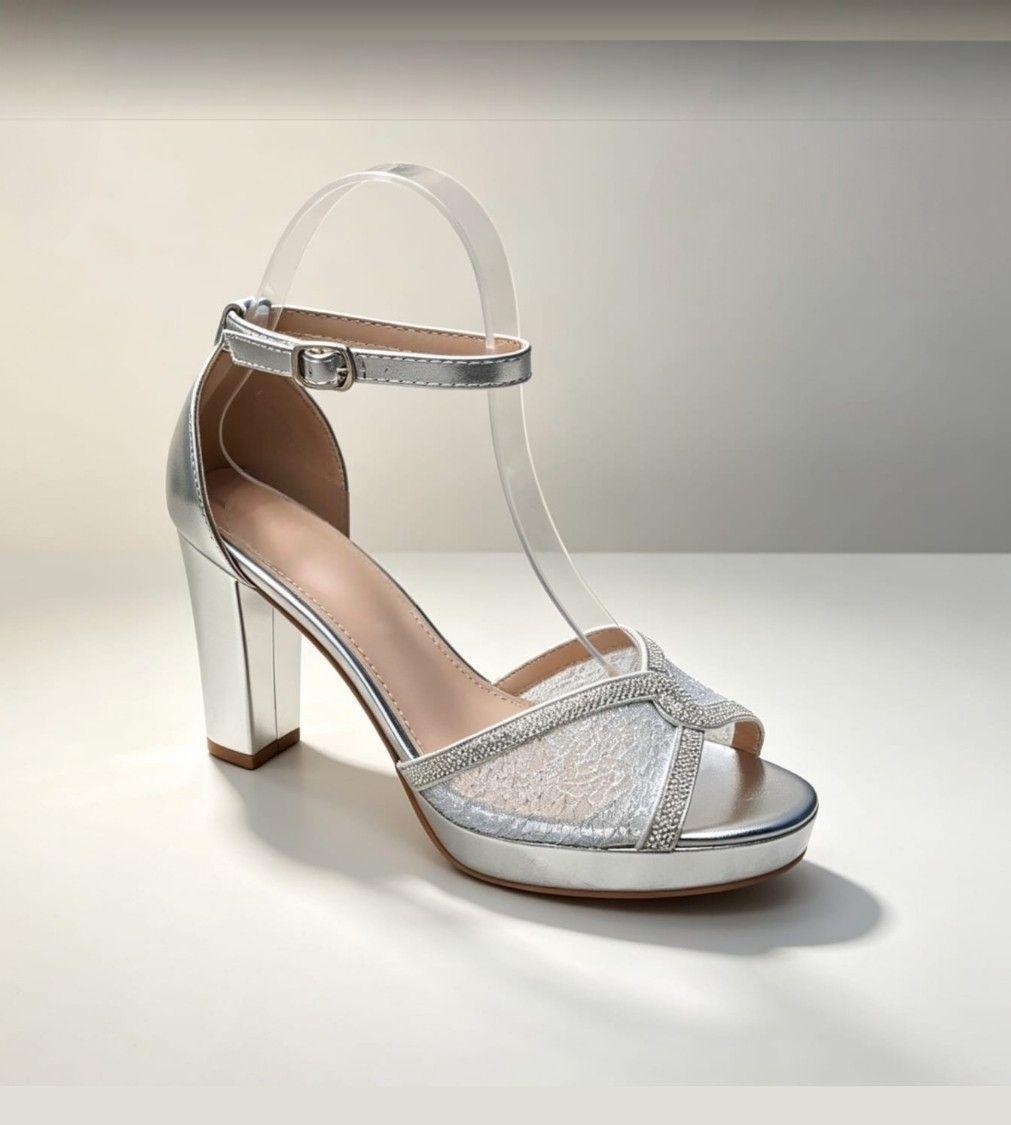Sandalias Plateadas  Mujer Alto Medio M688-2