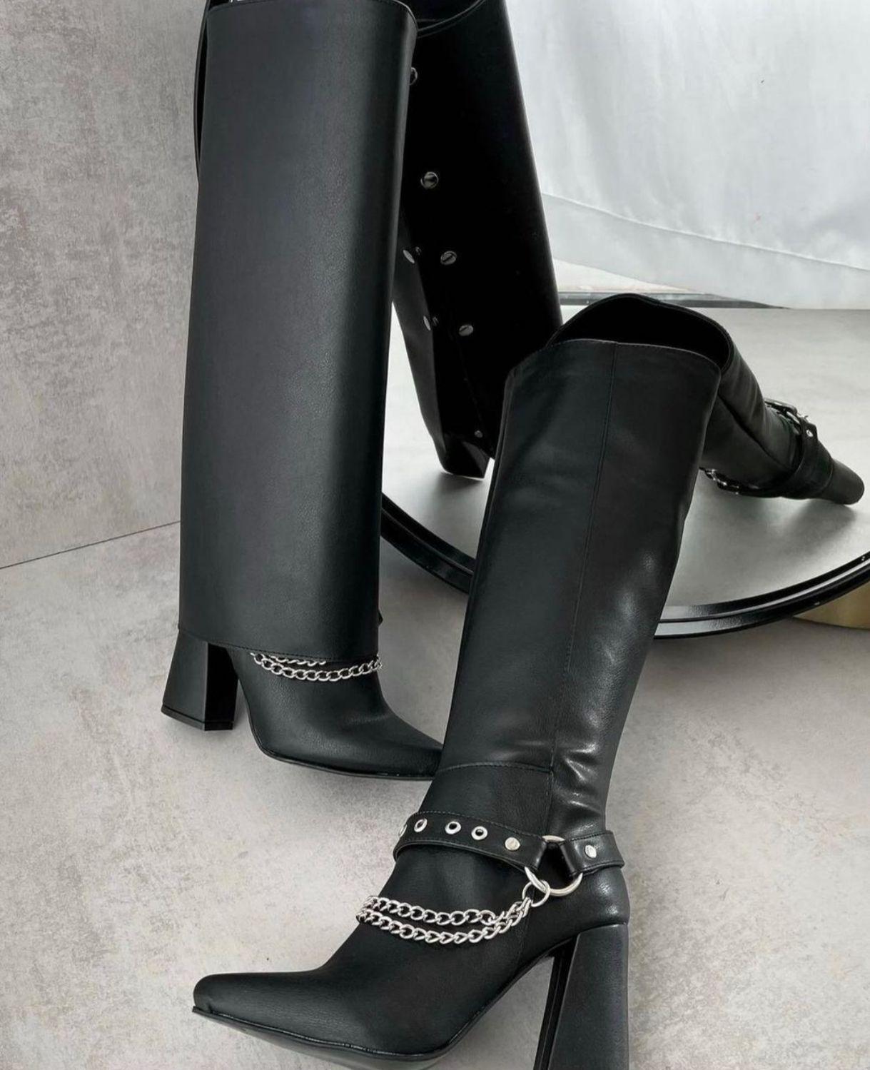 Elegante Bota Negra Para  Mujer Tres Formas De Usar M570-2