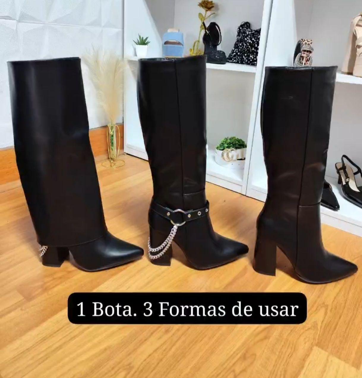 Elegante Bota Negra Para  Mujer Tres Formas De Usar M570-3