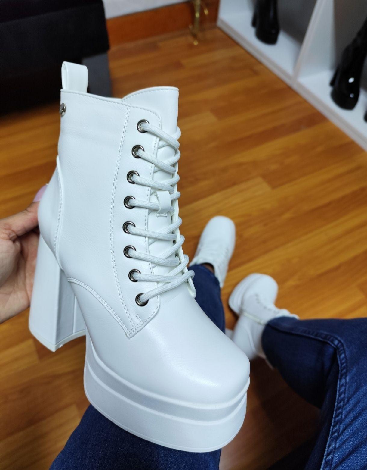 Botines Blancos Mujer Taco Alto con Plataforma M493-2