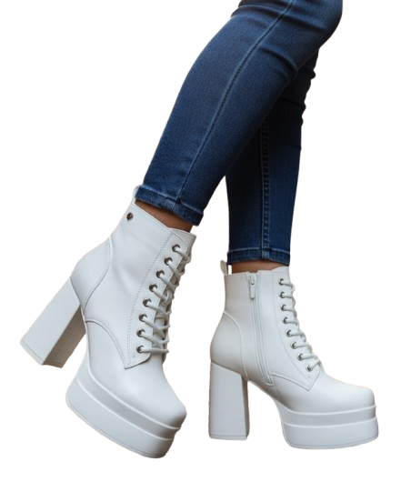 Botines Blancos Mujer Taco Alto con Plataforma M493-0