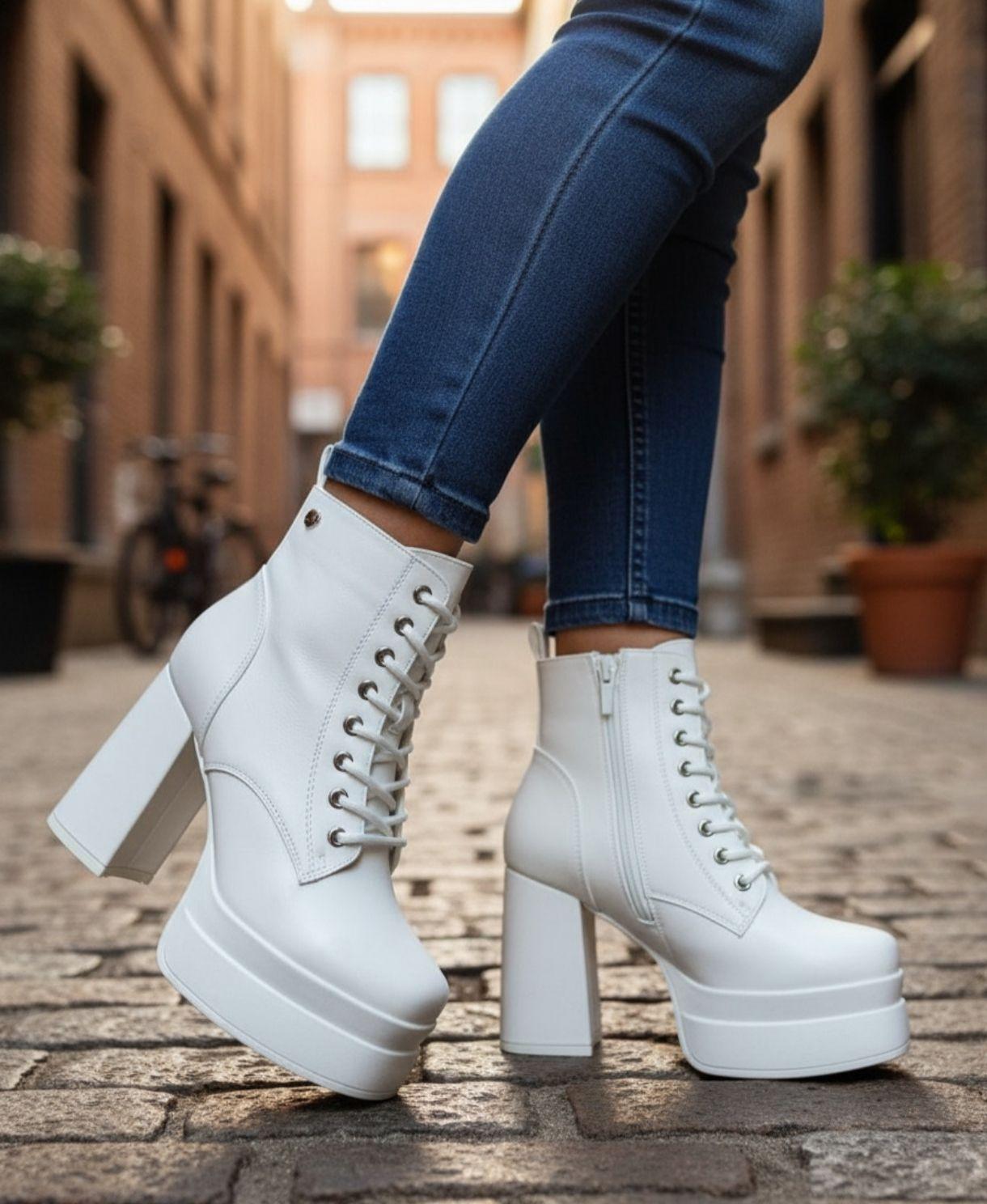 Botines Blancos Mujer Taco Alto con Plataforma M493-1