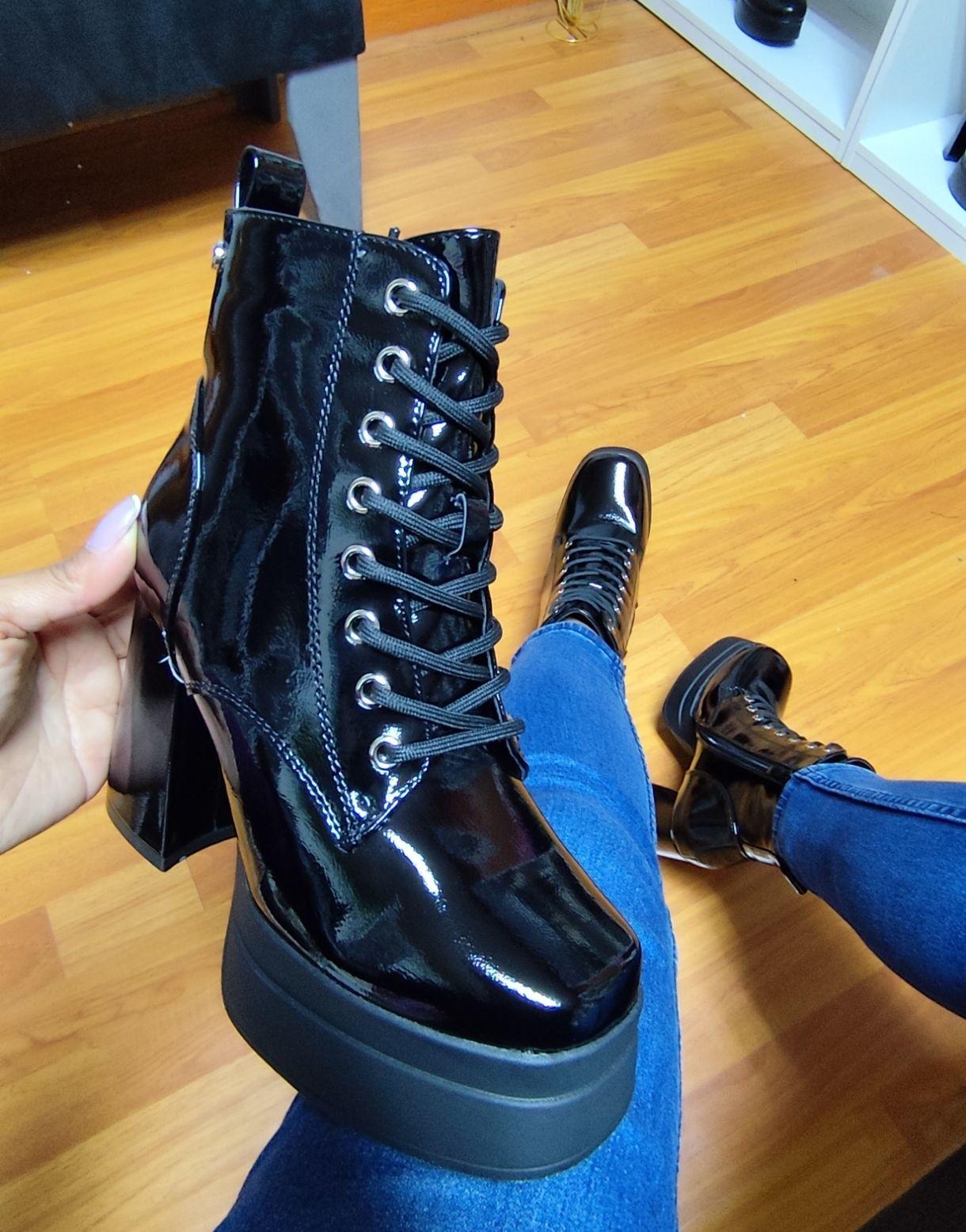 Botines en charol para Dama Taco Alto con Plataforma M492-2