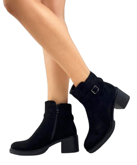 Botin Negro Mujer en Gamuza taco Bajo  M0249-0