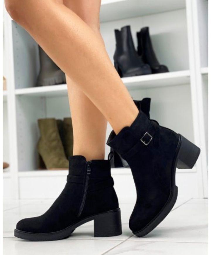Botin Negro Mujer en Gamuza taco Bajo  M0249-1