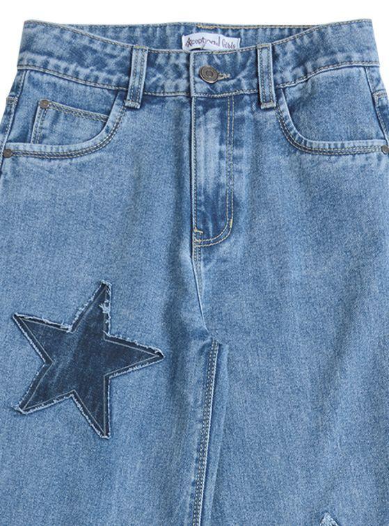 Jeans Ancho Niña con Parches de Estrellas-3