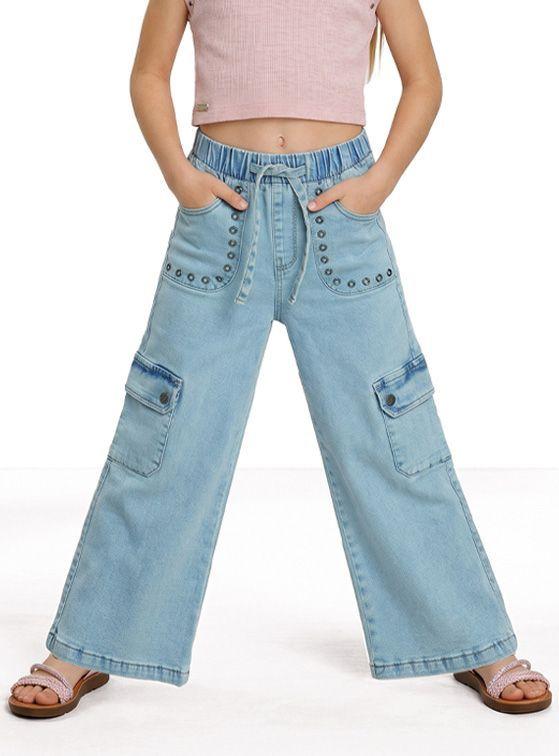 Jeans Mezclilla Palazzo Bolsillos Cargo Niña-1