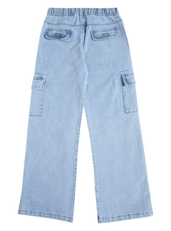 Jeans Ancho Niña con Bolsillos Tipo Cargo-2