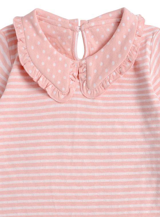 Polera Manga Larga Bebé Niña con Rayas y Cuello-1