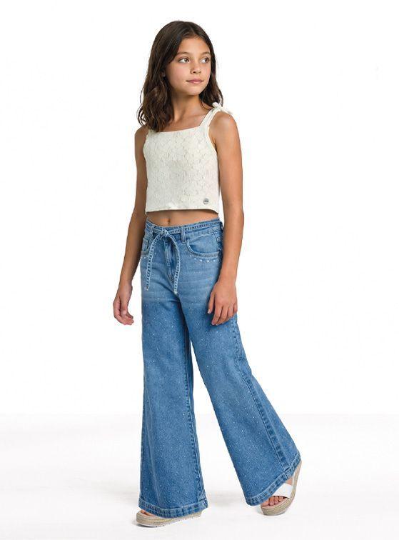 Jeans Mezclilla Palazzo Niña de Algodón  con Strass-0