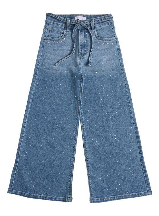 Jeans Mezclilla Palazzo Niña de Algodón  con Strass-2