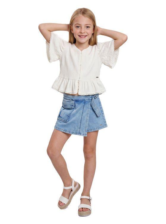 Falda Short Mezclilla Niña de Algodón Denim Celeste-0