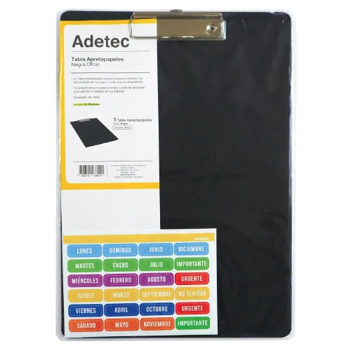Tabla Apretapapel Oficio Negro Adetec 24*34,5*0,2-0