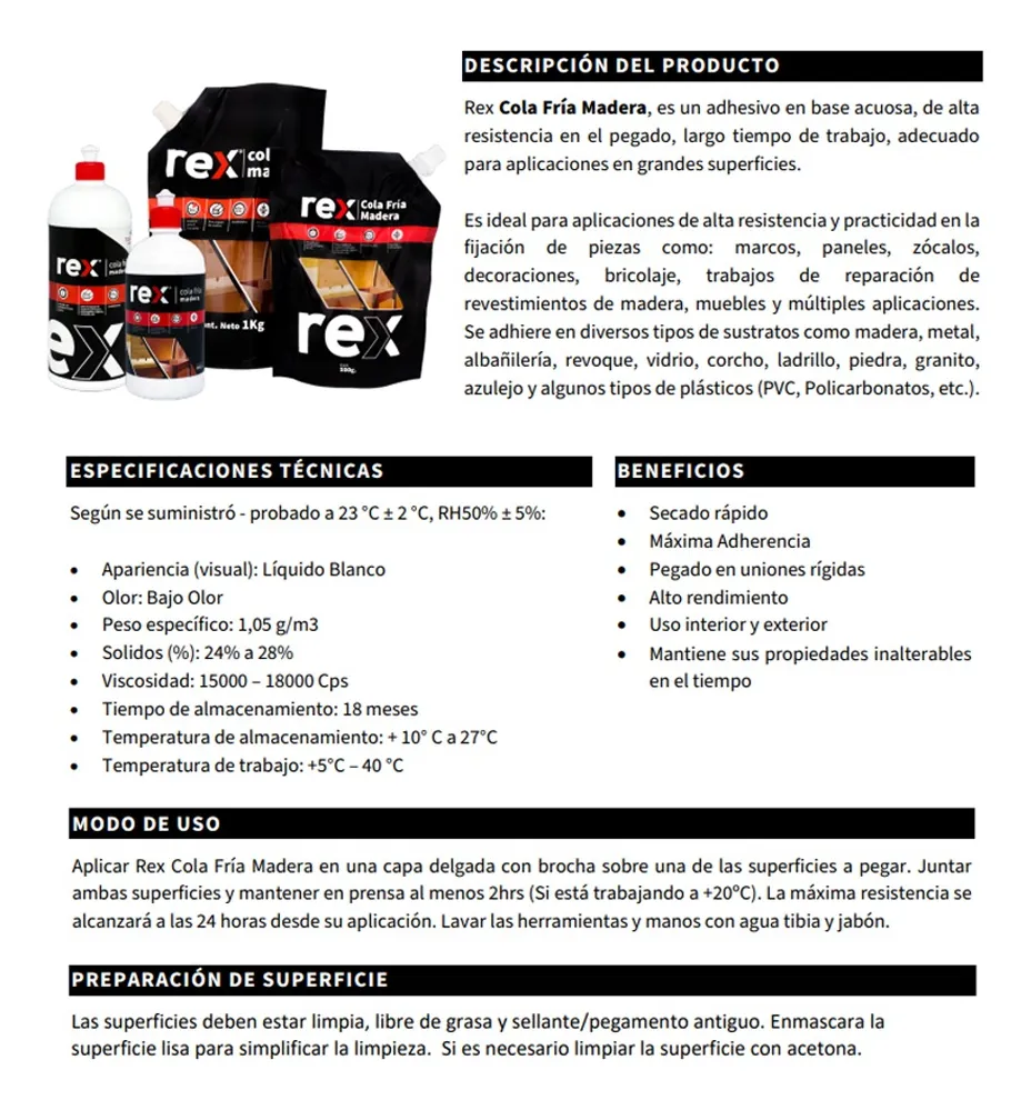 COLA FRIA MADERA FRASCO DOSIFICADOR 500 GRS REX-2