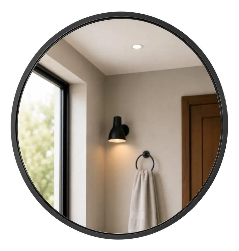 Espejo Redondo Negro 100cm Marco Metalico Pared Decorativo-2