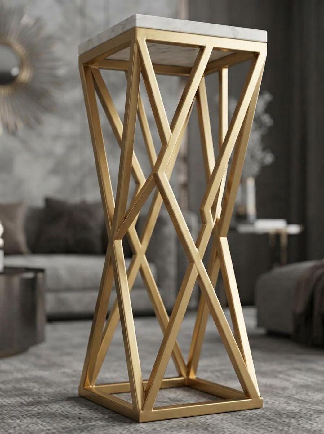 Set X3 Columnas Decorativas Con Repisas Doradas Porta Macetas-2