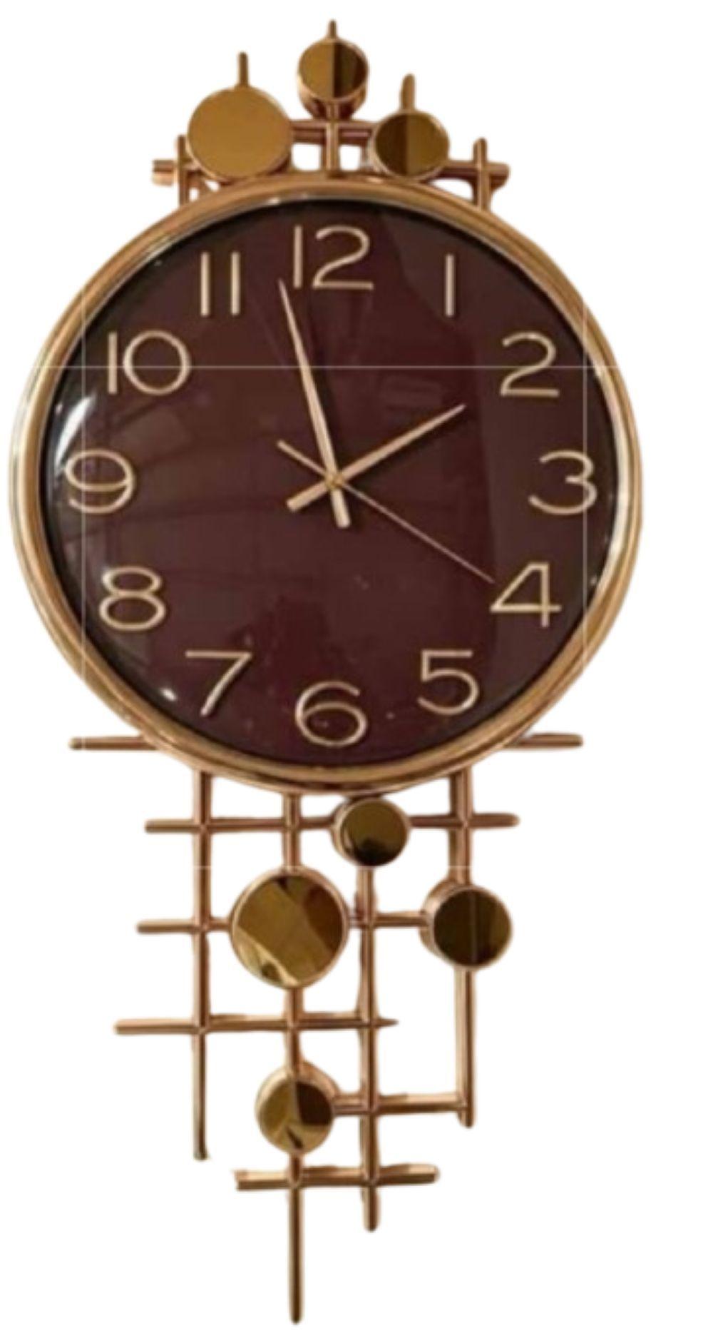 Elegante Reloj De Pared Dorado y Negro 78x36cm Decoracion-0