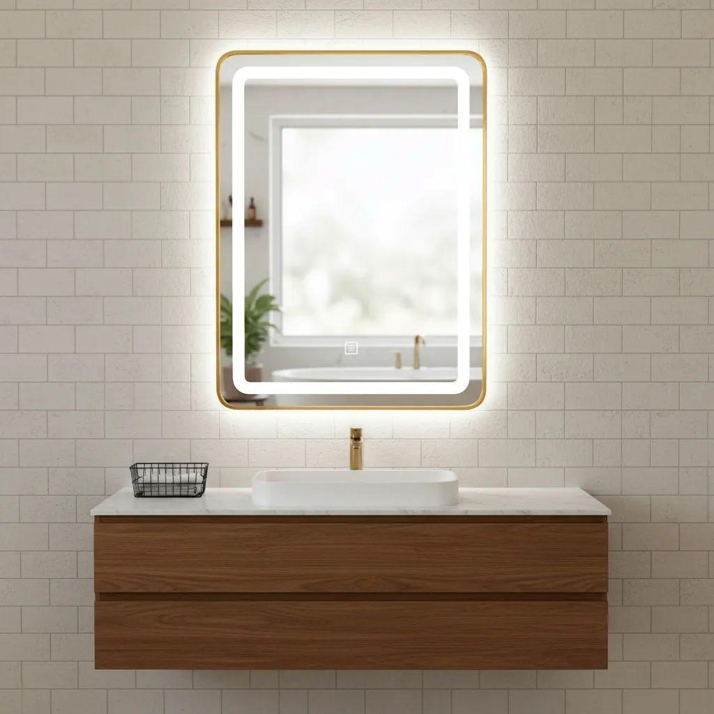 Espejo Rectangular Luz Led 60x80cm Dorado-2