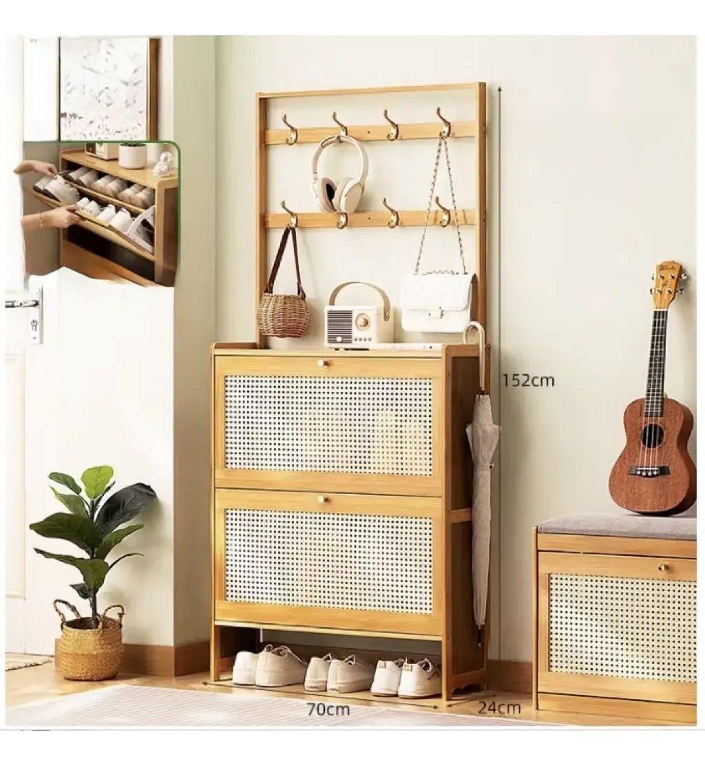 Organizador Zapatero Colgador Perchero Puertas Ratan madera-0