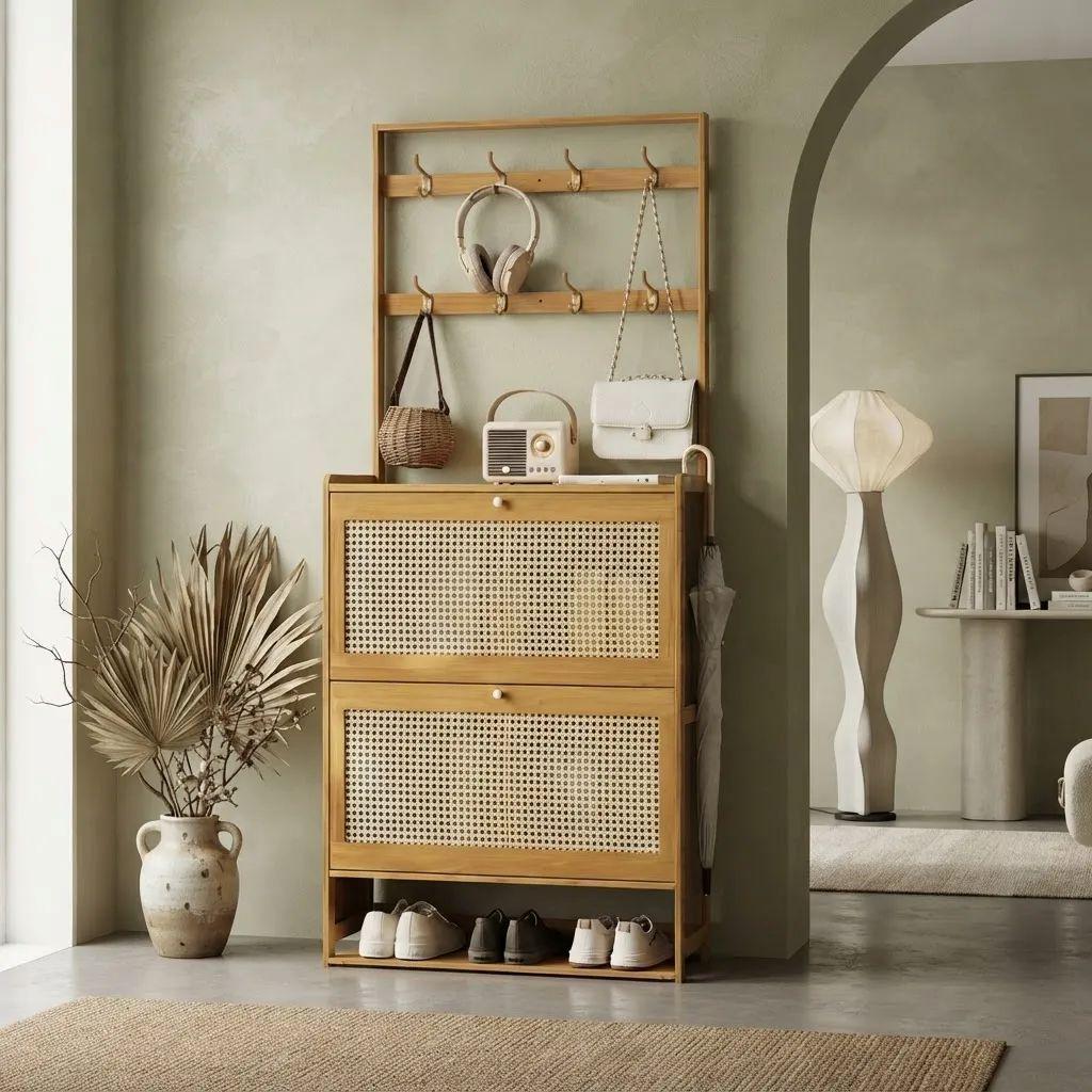 Organizador Zapatero Colgador Perchero Puertas Ratan madera-2