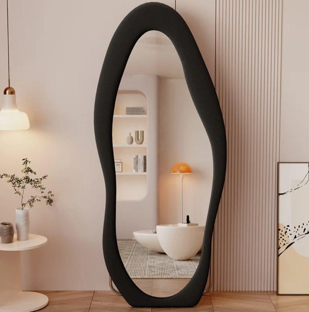Espejo Cuerpo Comleto Acolchado Negro Pedestal Pared 160x55-2