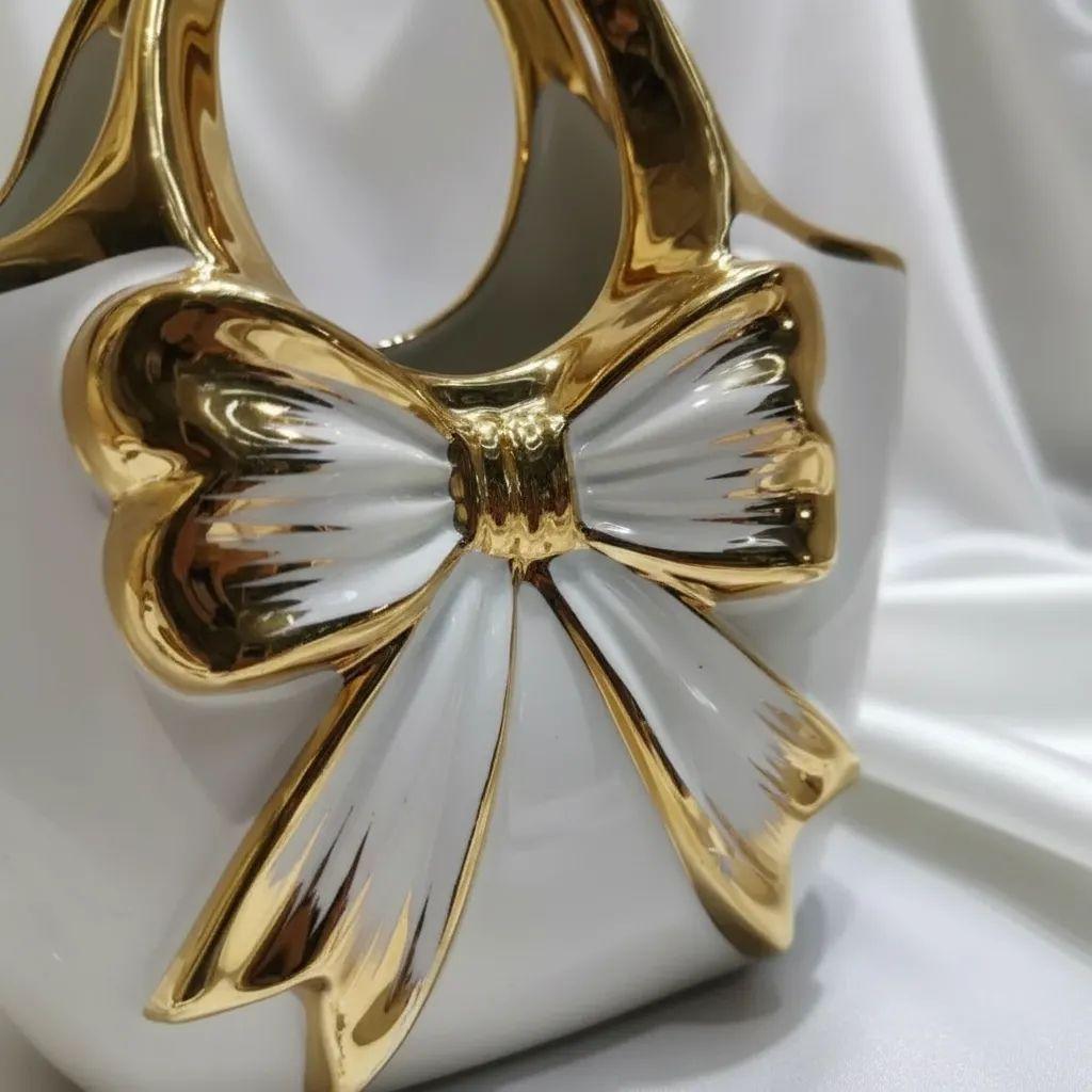 Elegante Florero Ceramica Diseño Cartera Con Lazo Decoracion-2