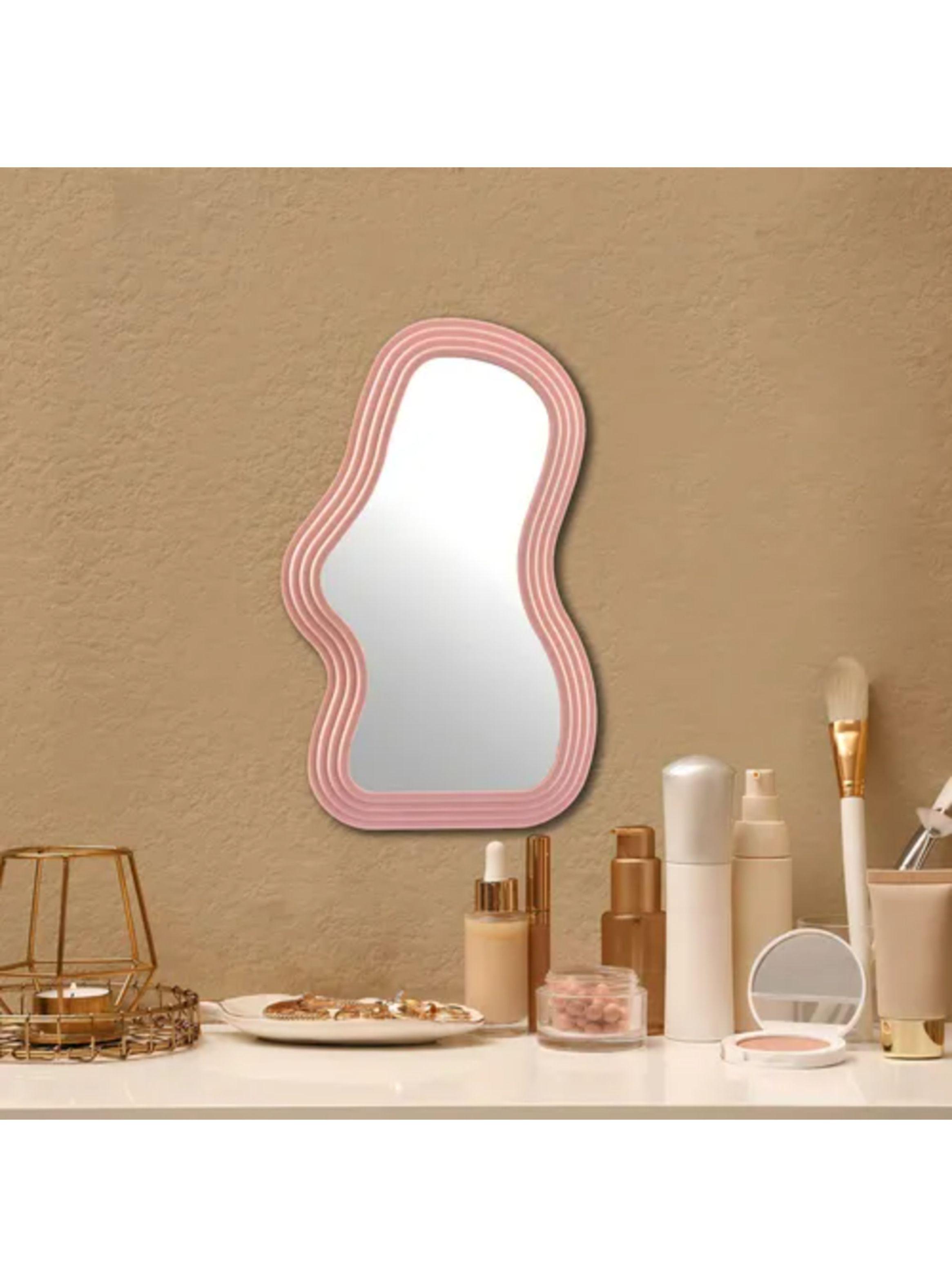 Espejo Ondulado Moderno Asimétrico Maquillaje Y Decoración Rosado-4