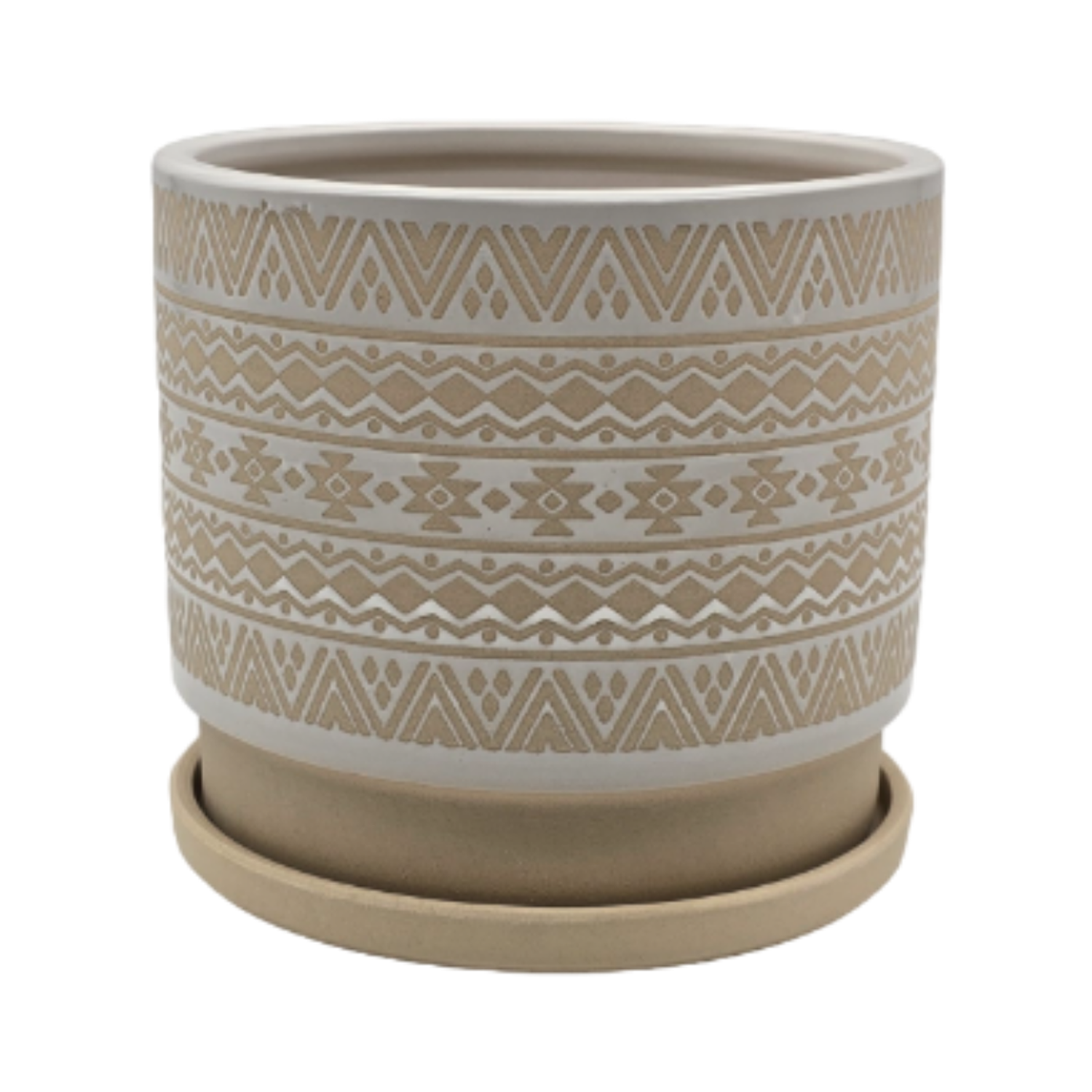 Macetero Maceta De Ceramica Beige Con Patrones Blancos S-0