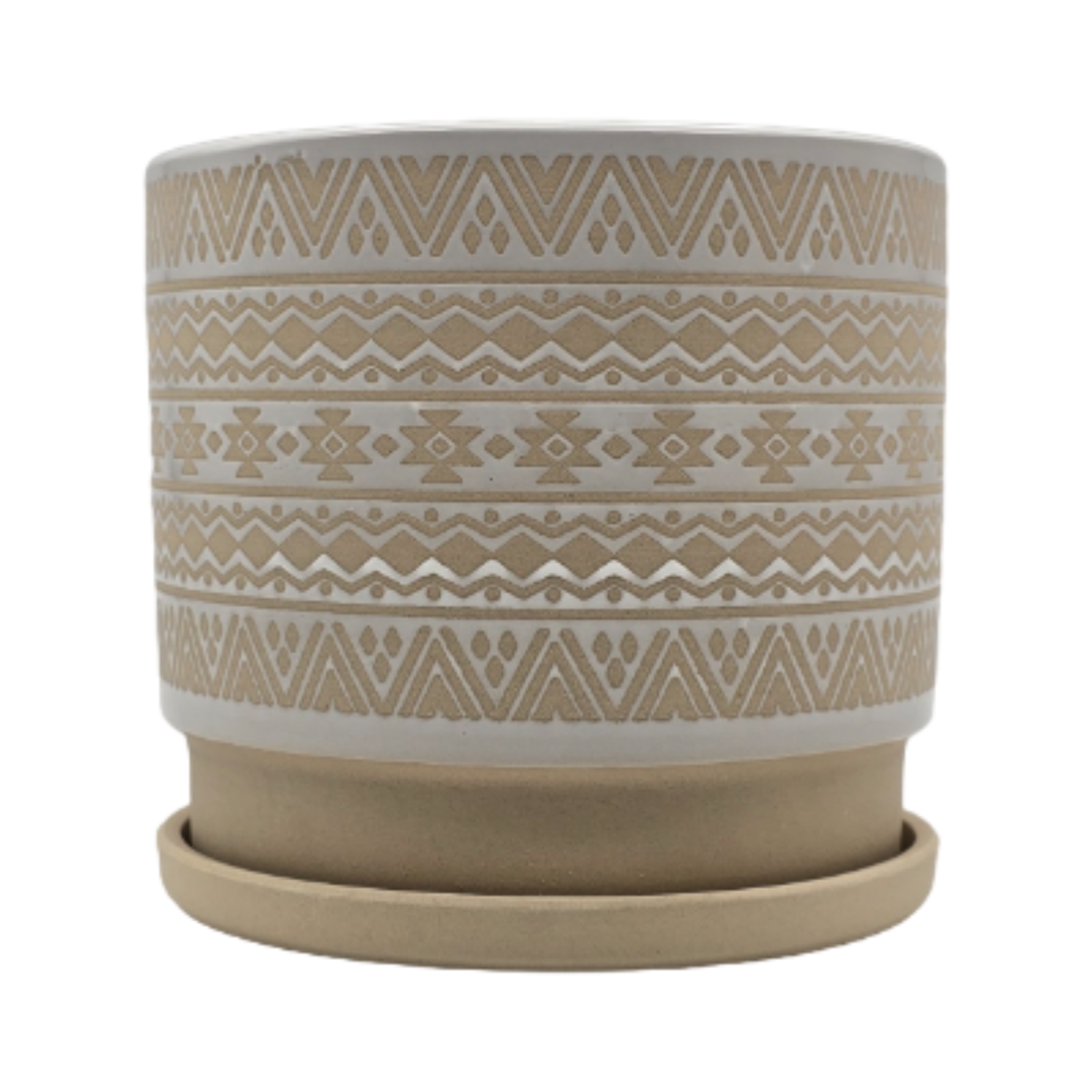 Macetero Maceta De Ceramica Beige Con Patrones Blancos S-1