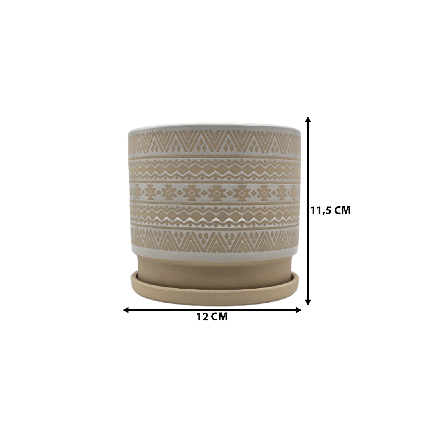 Macetero Maceta De Ceramica Beige Con Patrones Blancos S-5