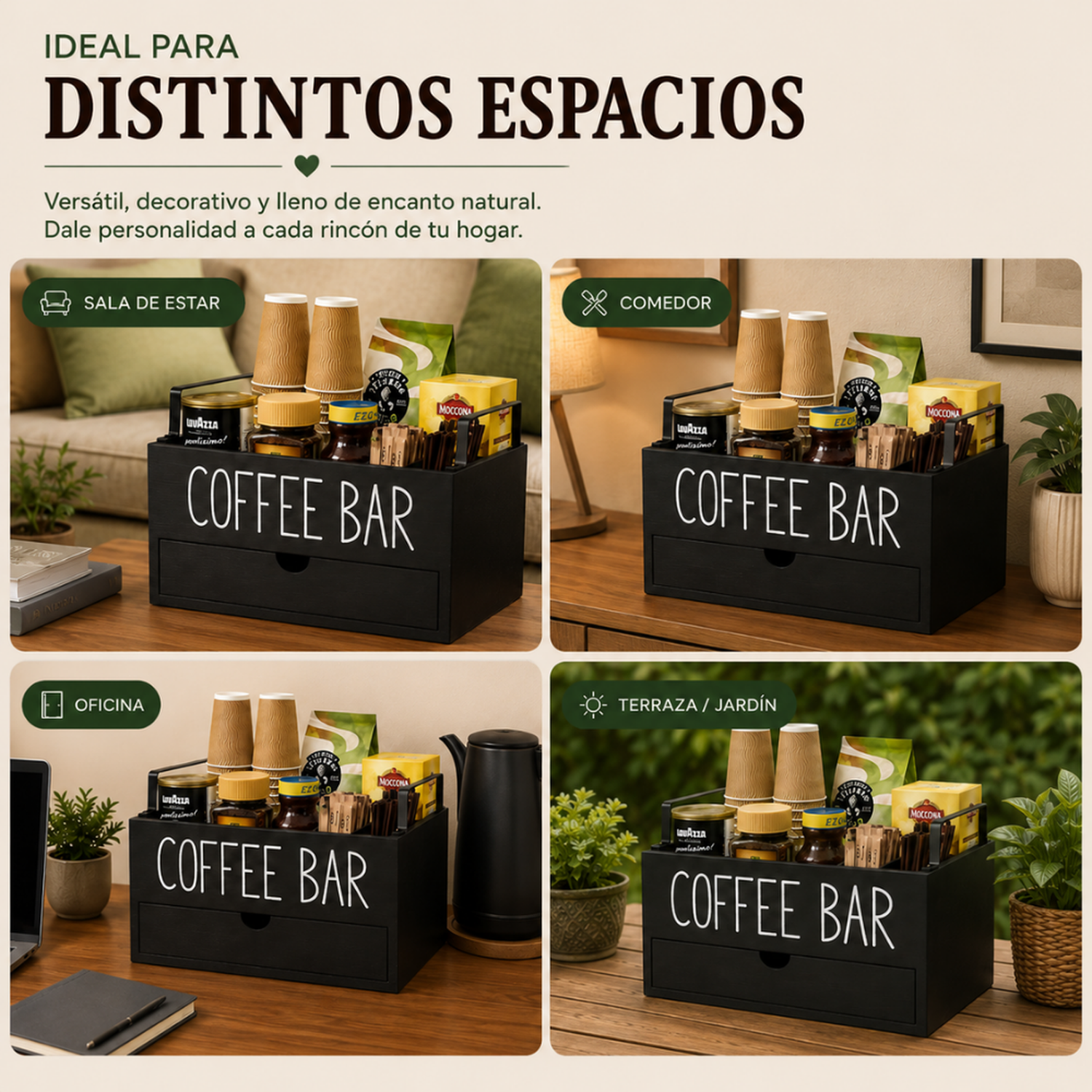 Caja De Té Coffee Bar Organizador Estación De Café Con Cajón-5