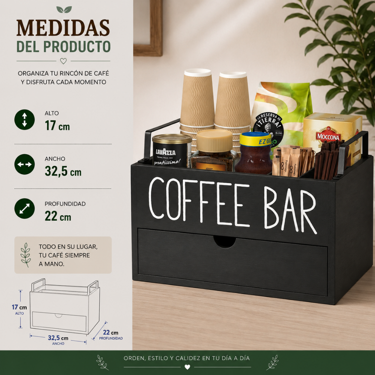 Caja De Té Coffee Bar Organizador Estación De Café Con Cajón-6