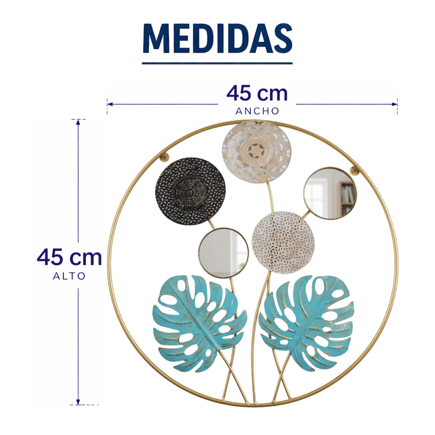 Cuadro De Metal Decorativo De Hojas Verdes Con 2 Espejos-8