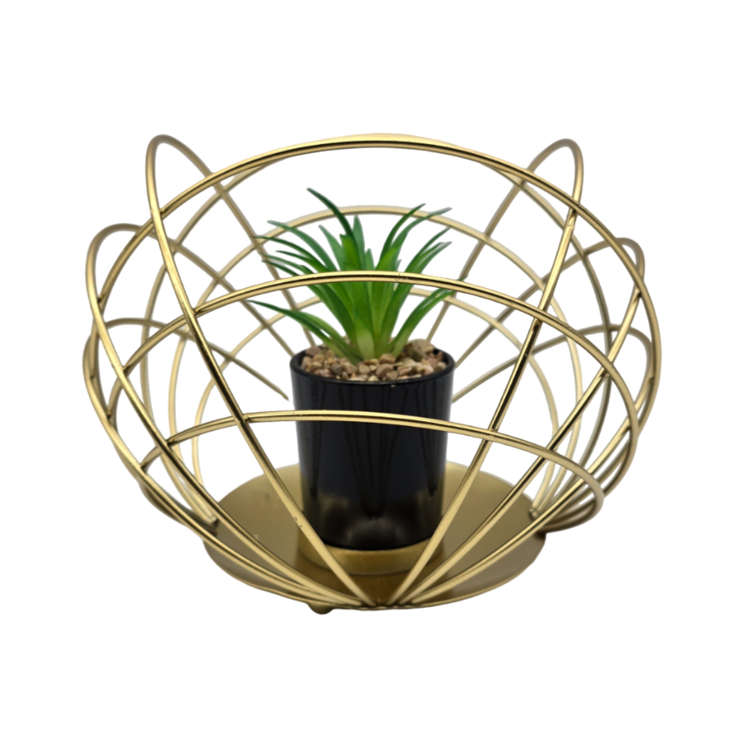 Figura Decorativa Candelabro Esfera Dorada Con Mini Planta-2