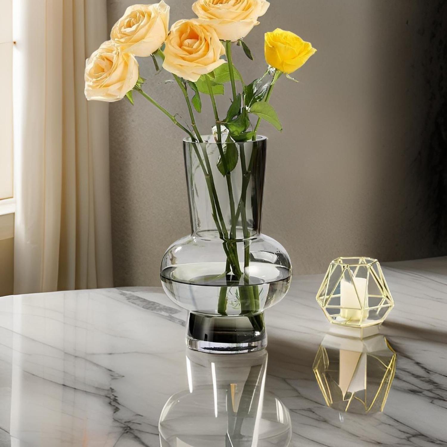 Florero Elegante De Vidrio Cristal Premium Tono Oscuro-4