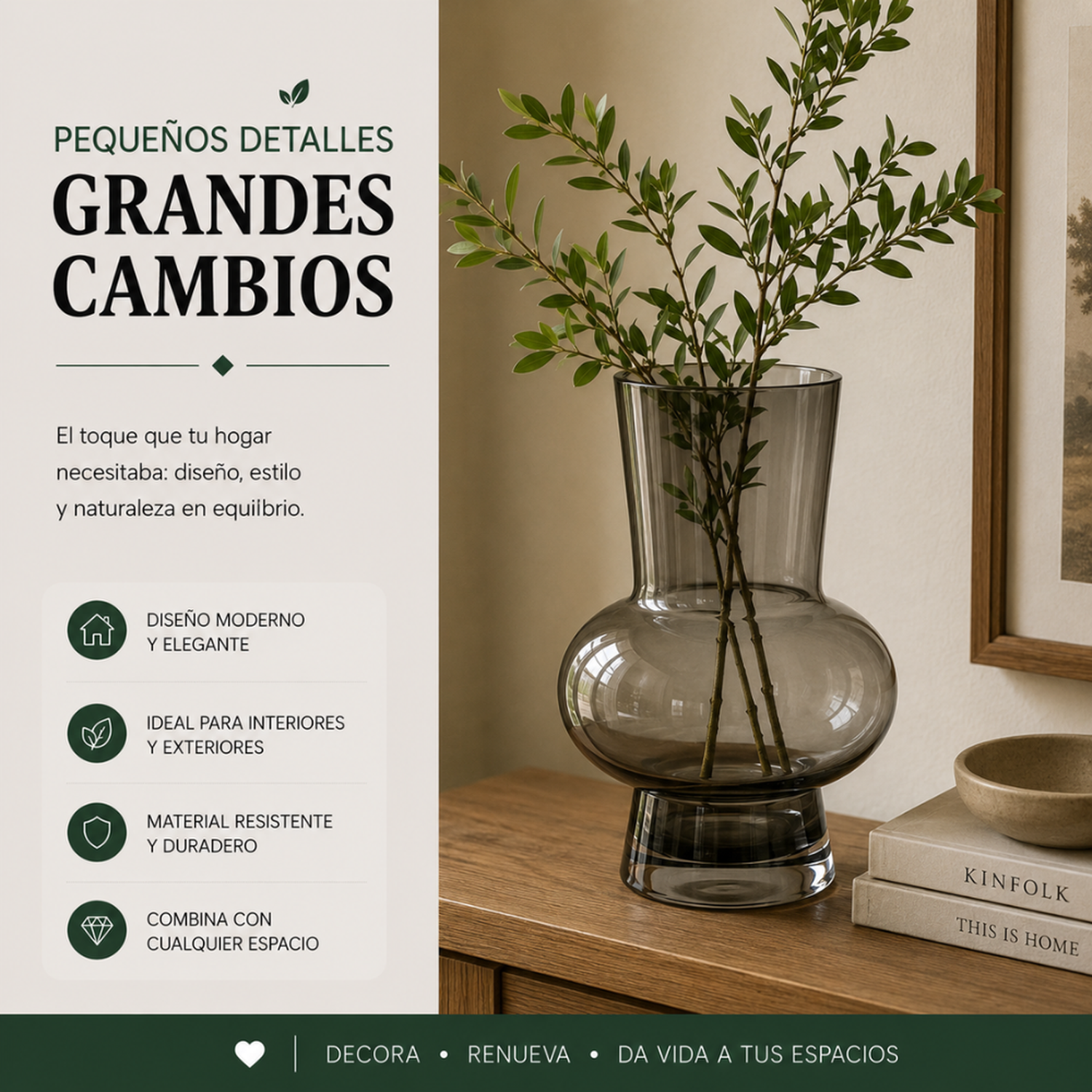 Florero Elegante De Vidrio Cristal Premium Tono Oscuro-4